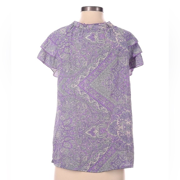 Perry Walker Collective Silk Purple Patterned Short Sleeve Blouse Top Medium - Picture 2 of 6